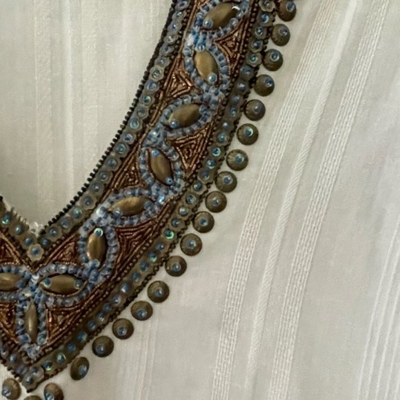 SULU SZ 12 TUNIC BEACH COVER-UP CREAM GAUZY FABRIC W/ BEADED TRIM - RUNS SMALL - Picture 3 of 6